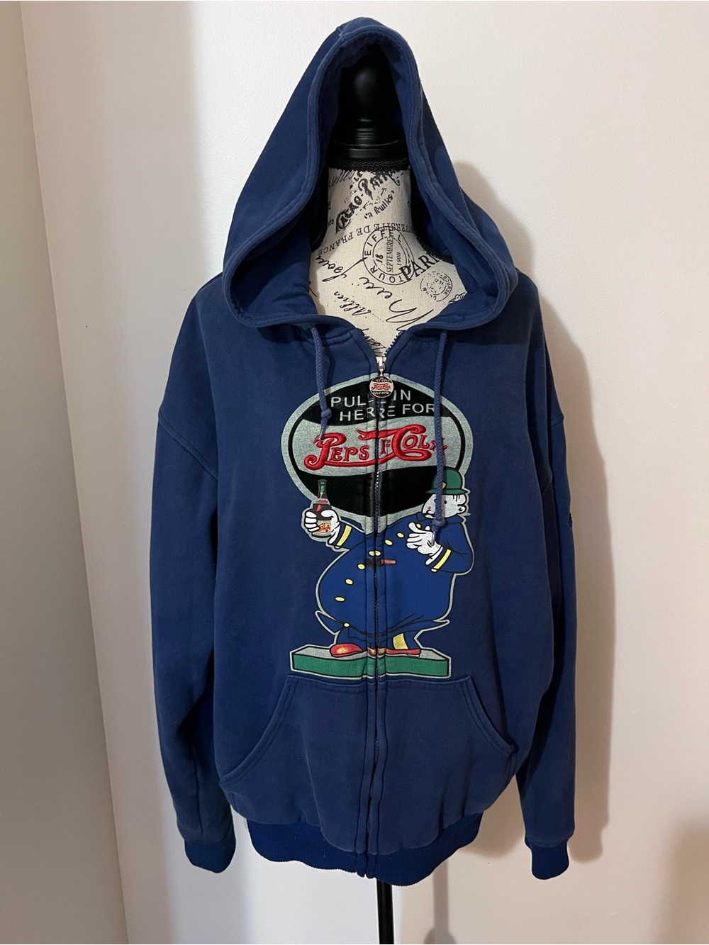 Vintage Pepsi-Cola Full Zip Hoodie Jacket Cop Copine Style Graphic Blue XXL